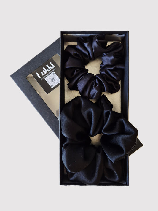 JUODA atlasinio šilko plaukų gumytė